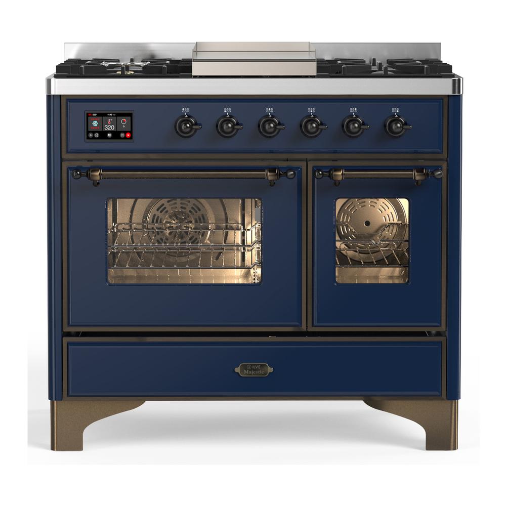 Ilve UMD40FNR3MBBLP Ilve Umd40Fnr3Mbblp Majestic Iii 40 Inch Dual Fuel Range With 6 Burners And Griddle, Dual Function Burner Up To 25,000 Btu (Liquid Propane, Triple Glass Door, Midnight Blue, Burnished)