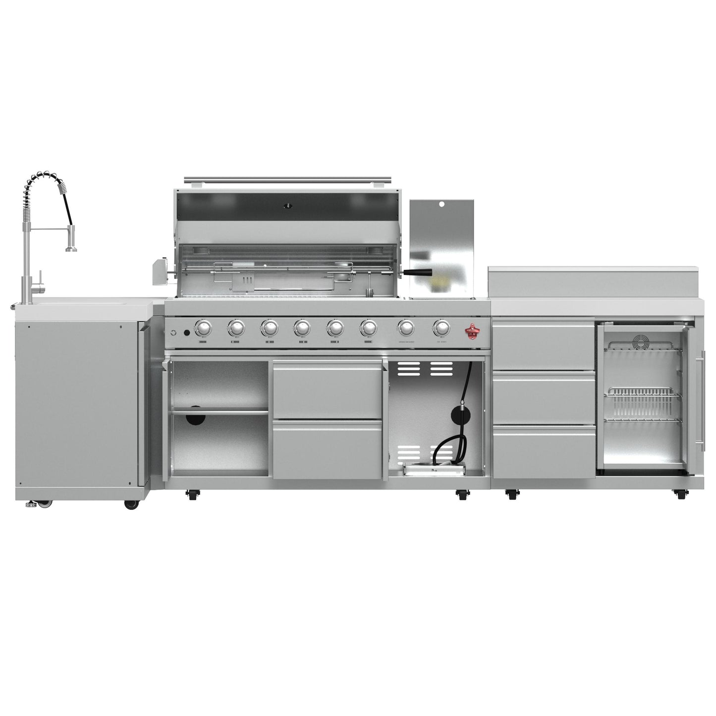 Forno FODKT2520WHT Forno Bulnes 40-Inch Bbq, 95,000 Btu, 5 Burners, Sear & Rotisserie Infrared With Side Burner, Stainless Steel Outdoor Kitchen With 1.8 Cu.Ft. Beverage Center & White Sintered Stone Countertops