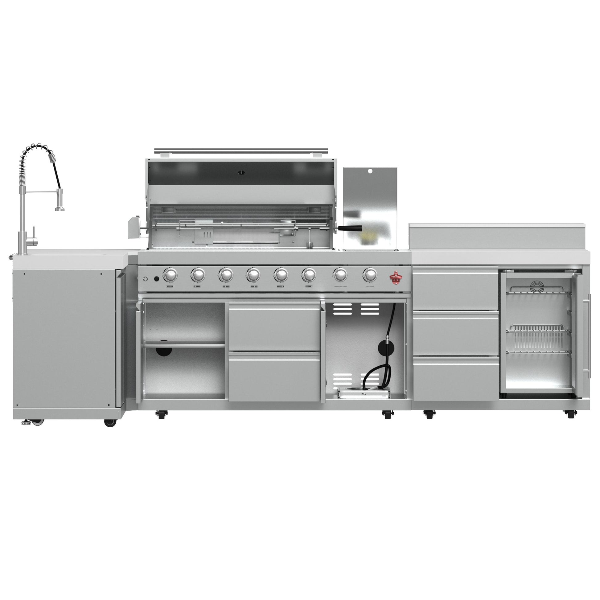 Forno FODKT2520WHT Forno Bulnes 40-Inch Bbq, 95,000 Btu, 5 Burners, Sear & Rotisserie Infrared With Side Burner, Stainless Steel Outdoor Kitchen With 1.8 Cu.Ft. Beverage Center & White Sintered Stone Countertops