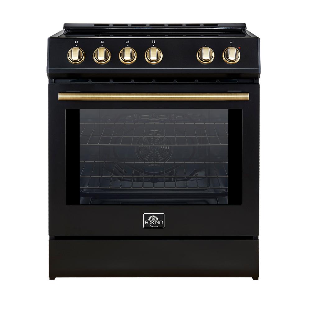 Forno FFSIN098230BLK Forno Leonardo Espresso 30-Inch Slide-In Black Induction Range, Convection Oven, 5 Cooking Zones, Touch Control Panel