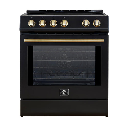 Forno FFSIN098230BLK Forno Leonardo Espresso 30-Inch Slide-In Black Induction Range, Convection Oven, 5 Cooking Zones, Touch Control Panel
