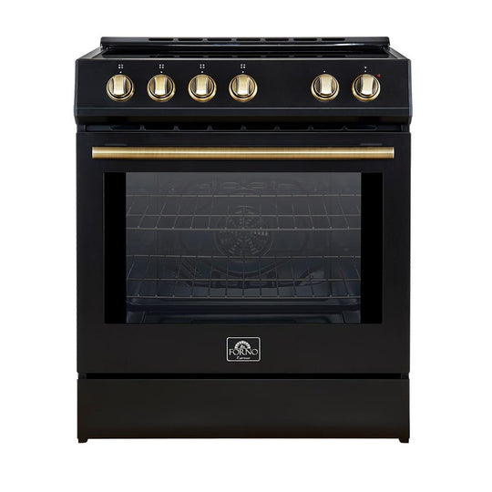Forno FFSIN098230BLK Forno Leonardo Espresso 30-Inch Slide-In Black Induction Range, Convection Oven, 5 Cooking Zones, Touch Control Panel