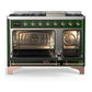 Ilve UM48FQNR3EGPLP Ilve Um48Fqnr3Egplp Majestic Iii 48 Inch Dual Fuel Range With 8 Burners And Griddle, Dual Function Burner Up To 25,000 Btu (Liquid Propane, Solid Door, Emerald Green, Copper)