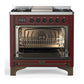 Ilve UM36FNR3BUB Ilve Um36Fnr3Bub Majestic Iii 36 Inch Dual Fuel Range With 6 Black Brass Burners And Griddle, Dual Function Burner Up To 25,000 Btu (Triple Glass Door, Burgundy, Burnished, Natural Gas)