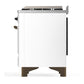 Ilve UM60FQNR3WHBLP Ilve Um60Fqnr3Whblp Majestic Iii 60 Inch Dual Fuel Range With 9 Burners And Griddle, Dual Function Burner Up To 25,000 Btu (Liquid Propane, Solid Door, White, Burnished)