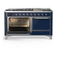 Ilve UM60FQNR3MBC Ilve Um60Fqnr3Mbc Majestic Iii 60 Inch Dual Fuel Range With 9 Burners And Griddle, Dual Function Burner Up To 25,000 Btu (Natural Gas, Solid Door, Midnight Blue, Chrome)
