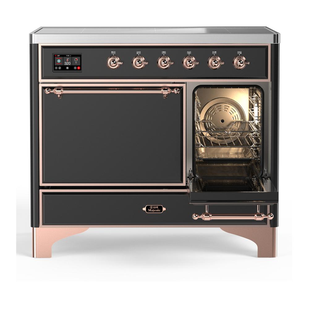 Ilve UMDIB40QNR3MGP Ilve Umdib40Qnr3Mgp Majestic Iii 40 Inch Induction Range With 6 Elements, 3.82 Cu. Ft. Total Oven Capacity (Solid Door, Graphite Matte, Copper)
