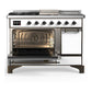 Ilve UM48FSQNR3WHB Ilve Um48Fsqnr3Whb Majestic Iii 48 Inch Dual Fuel Range With 5 Black Brass Burners, Griddle And French Top, Dual Function Burner Up To 25,000 Btu (Natural Gas, Solid Door, White, Burnished)