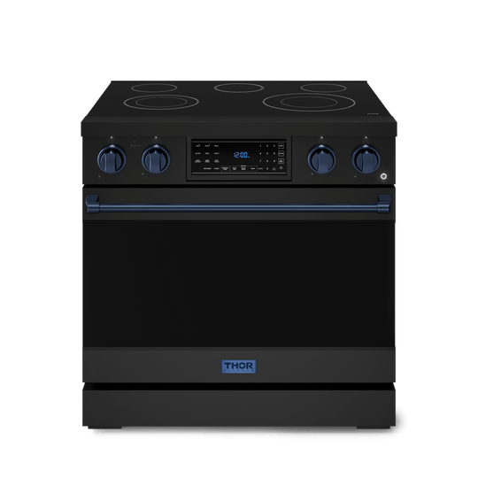 Thor Kitchen RSE36BBLU 36 Inch Professional Electric Range With Tilt Panel Touch Control In Black/Navy Blue Gordon Ramsay Series - Rse36B-Blu