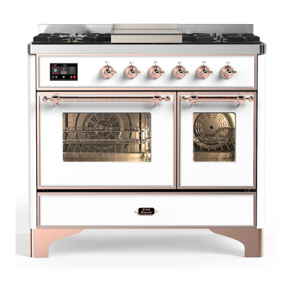 Ilve UMD40FNR3WHPLP Ilve Umd40Fnr3Whplp Majestic Iii 40 Inch Dual Fuel Range With 6 Burners And Griddle, Dual Function Burner Up To 25,000 Btu (Liquid Propane, Triple Glass Door, White, Copper)