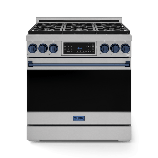 Thor Kitchen RSG36BLU 36 Inch Professional Gas Range With Tilt Panel Touch Control In Stainless Steel/Blue Gordon Ramsay Series - Rsg36-Blu
