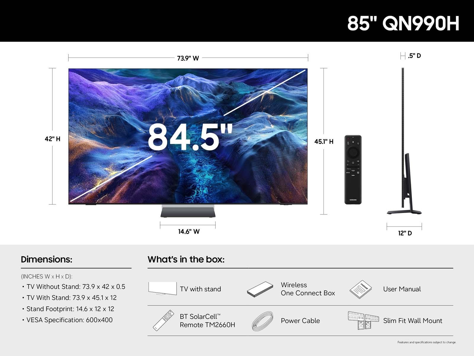 Samsung QN85QN990HFXZA 85 Inch Class Neo Qled Qn990H 8K Samsung Vision Ai Smart Tv (2026)