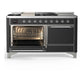 Ilve UM60FSQNR3MGC Ilve Um60Fsqnr3Mgc Majestic Iii 60 Inch Dual Fuel Range With 7 Burners, Griddle And French Top, Dual Function Burner With Up To 25,000 Btu (Natural Gas, Solid Door, Graphite Matte, Chrome)
