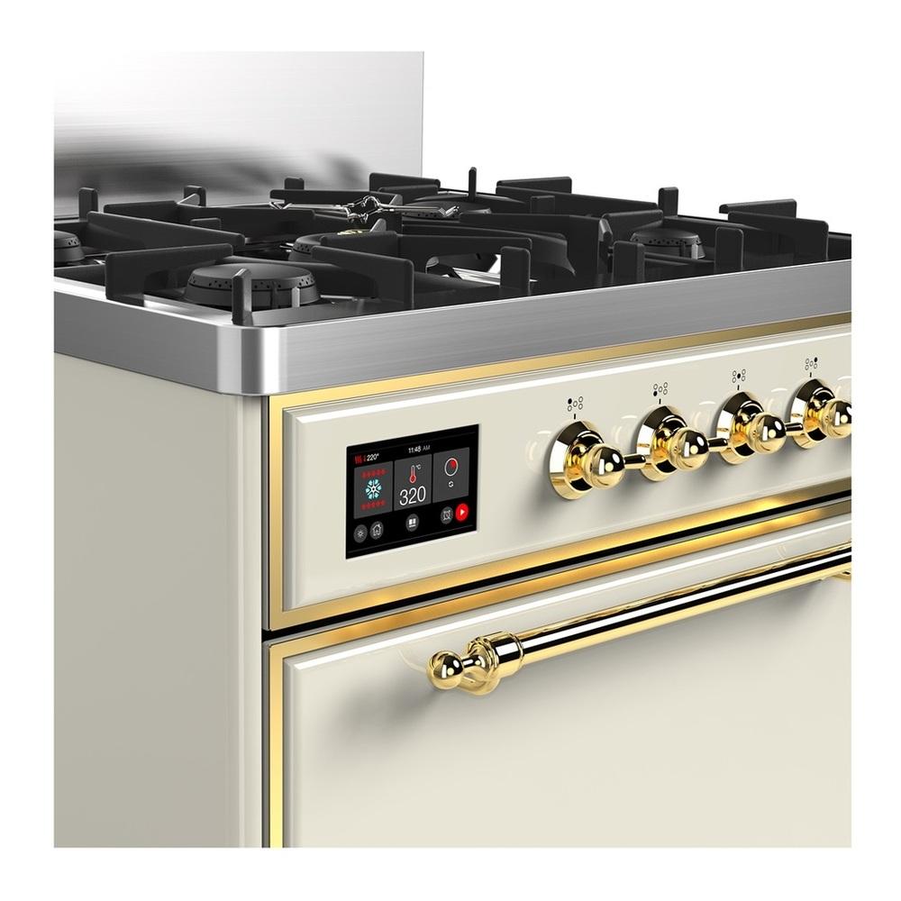 Ilve UM30QNR3AWGLP Ilve Um30Qnr3Awglp Majestic Iii 30 Inch Dual Fuel Range With 5 Black Brass Burners, Dual Function Burner Up To 25,000 Btu (Liquid Propane, Solid Door, Antique White, Brass)