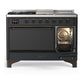 Ilve UM48FSQNR3MGB Ilve Um48Fsqnr3Mgb Majestic Iii 48 Inch Dual Fuel Range With 5 Black Brass Burners, Griddle And French Top, Dual Function Burner Up To 25,000 Btu (Natural Gas, Solid Door, Graphite Matte, Burnished)