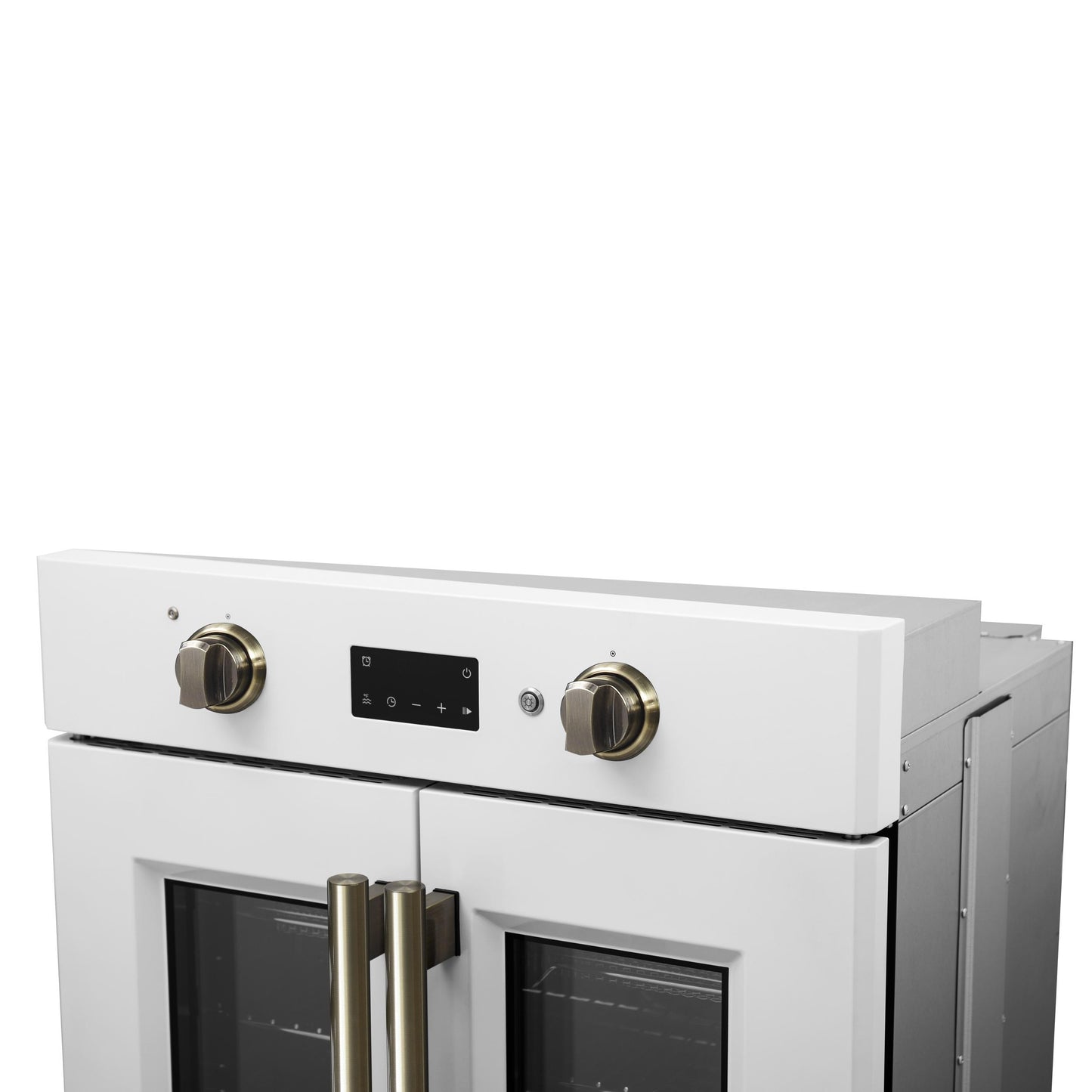 Forno FBOEL133330WHT Forno Asti 30-Inch French Door Electric Wall Oven In White & Antique Brass, 3.68 Cu. Ft. True Convection, 3,600W, Air Fry, Sous Vide, Self-Clean