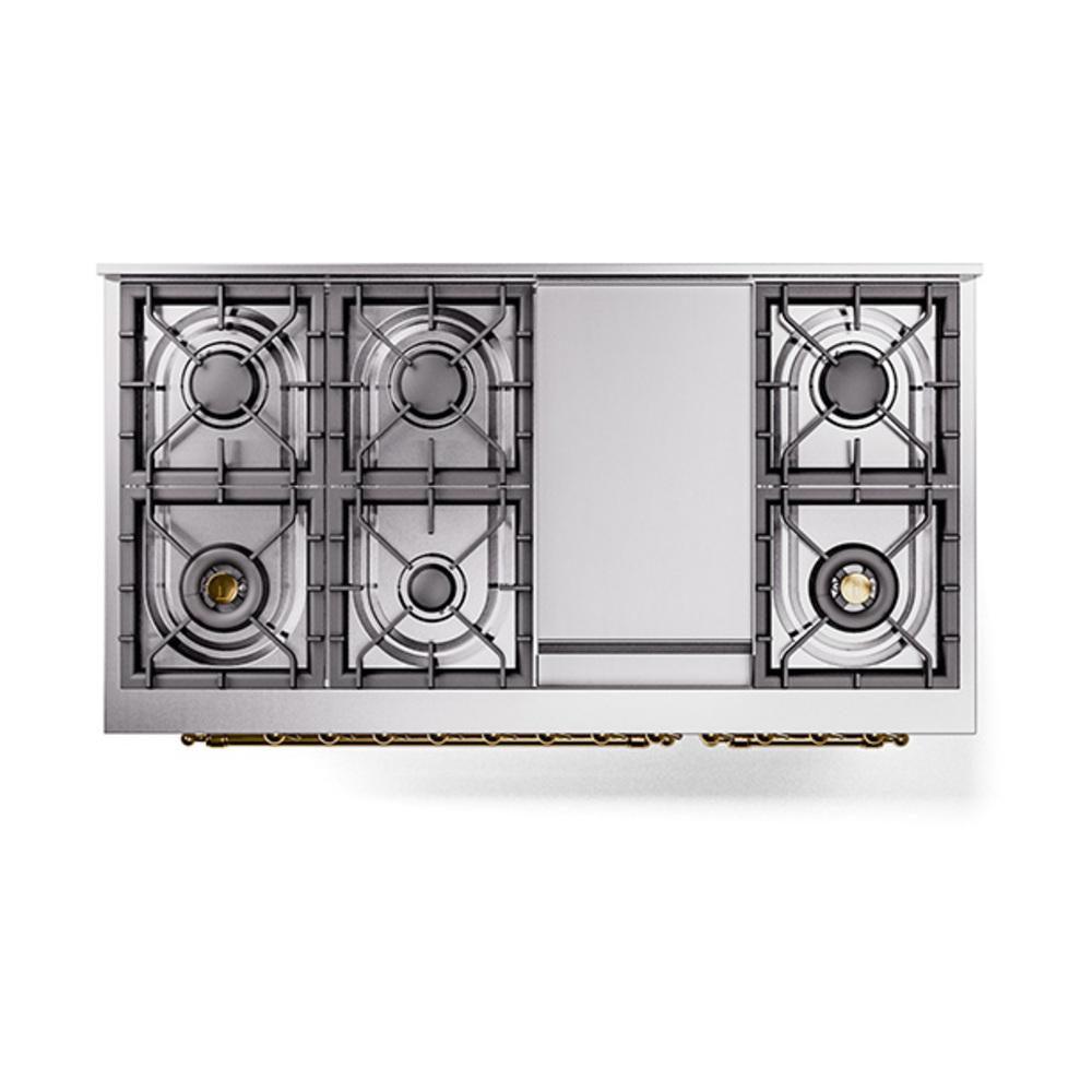 Ilve UN48FQNMPWHG Ilve Un48Fqnmpwhg Nostalgie Ii Noblesse 48" Dual Fuel Range (8 Sealed Burners + Griddle, Natural Gas, Solid Door, White, Brass)