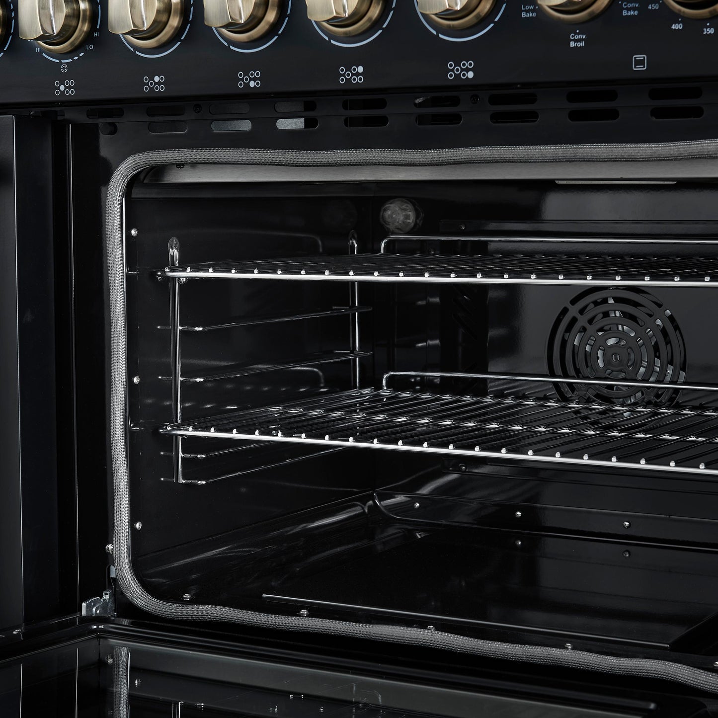 Forno FFSEL601148BLK Forno Paolo 48 Inch Freestanding Electric Range In Black With Antique Brass, 6.7 Cu.Ft, True Convection Oven, Energy Efficient