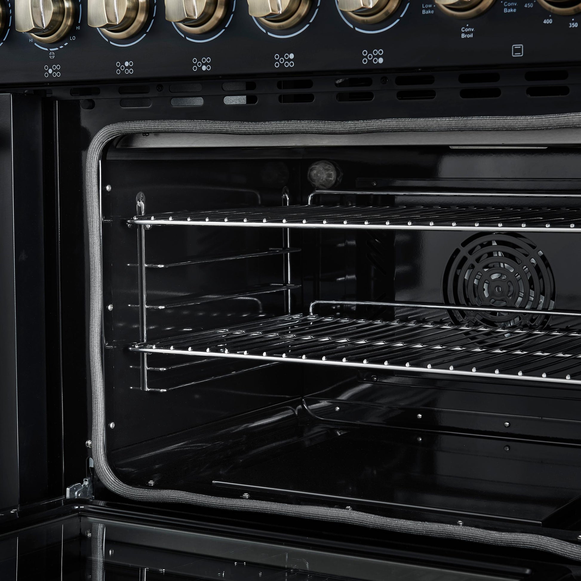 Forno FFSEL601148BLK Forno Paolo 48 Inch Freestanding Electric Range In Black With Antique Brass, 6.7 Cu.Ft, True Convection Oven, Energy Efficient