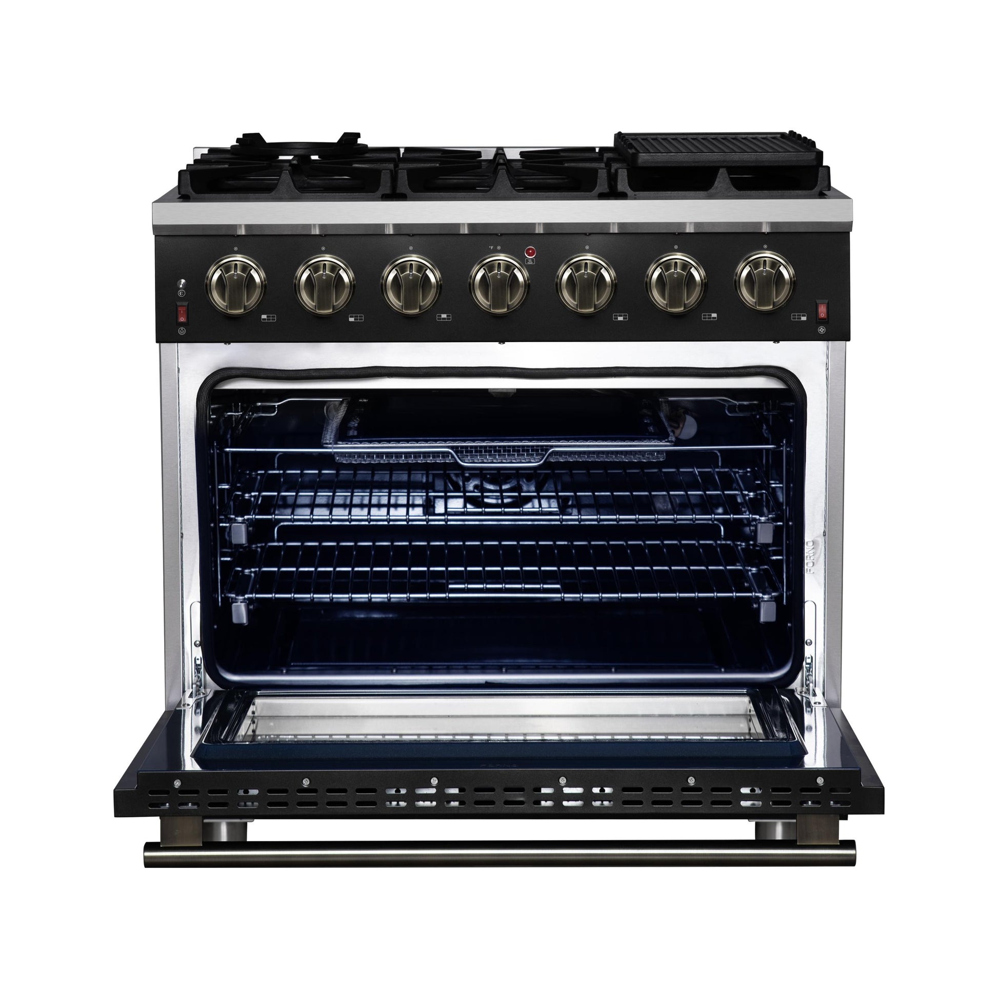 Forno FFSGS623936BLK Forno Massimo 36-Inch Black Freestanding Gas Range, 6 Sealed Burners, Convection Oven, Energy Efficient