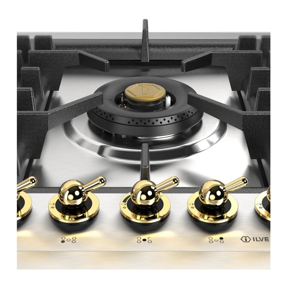 Ilve UHCPT95NSSGLP Ilve Uhcpt95Nssglp Nostalgie Ii 36 Inch Built-In Gas Cooktop With Total Black Brass Burners, In Stainless Steel (5 Sealed Burners, Liquid Propane, Brass)
