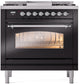 Ilve UP36FNMPBKC Nostalgie Ii 36 Inch Dual Fuel Natural Gas Freestanding Range In Glossy Black With Chrome Trim