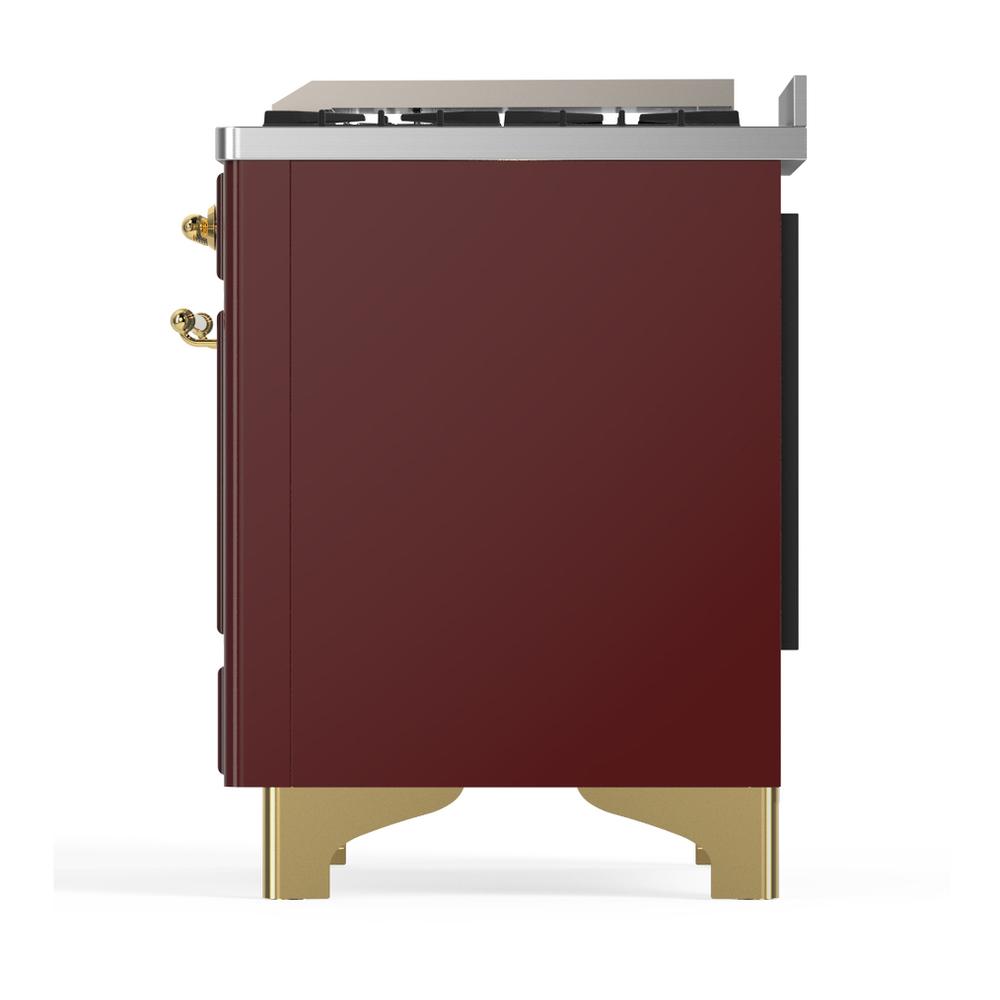 Ilve UMD40FNR3BUG Ilve Umd40Fnr3Bug Majestic Iii 40 Inch Dual Fuel Range With 6 Burners And Griddle, Dual Function Burner Up To 25,000 Btu (Natural Gas, Triple Glass Door, Burgundy, Brass)