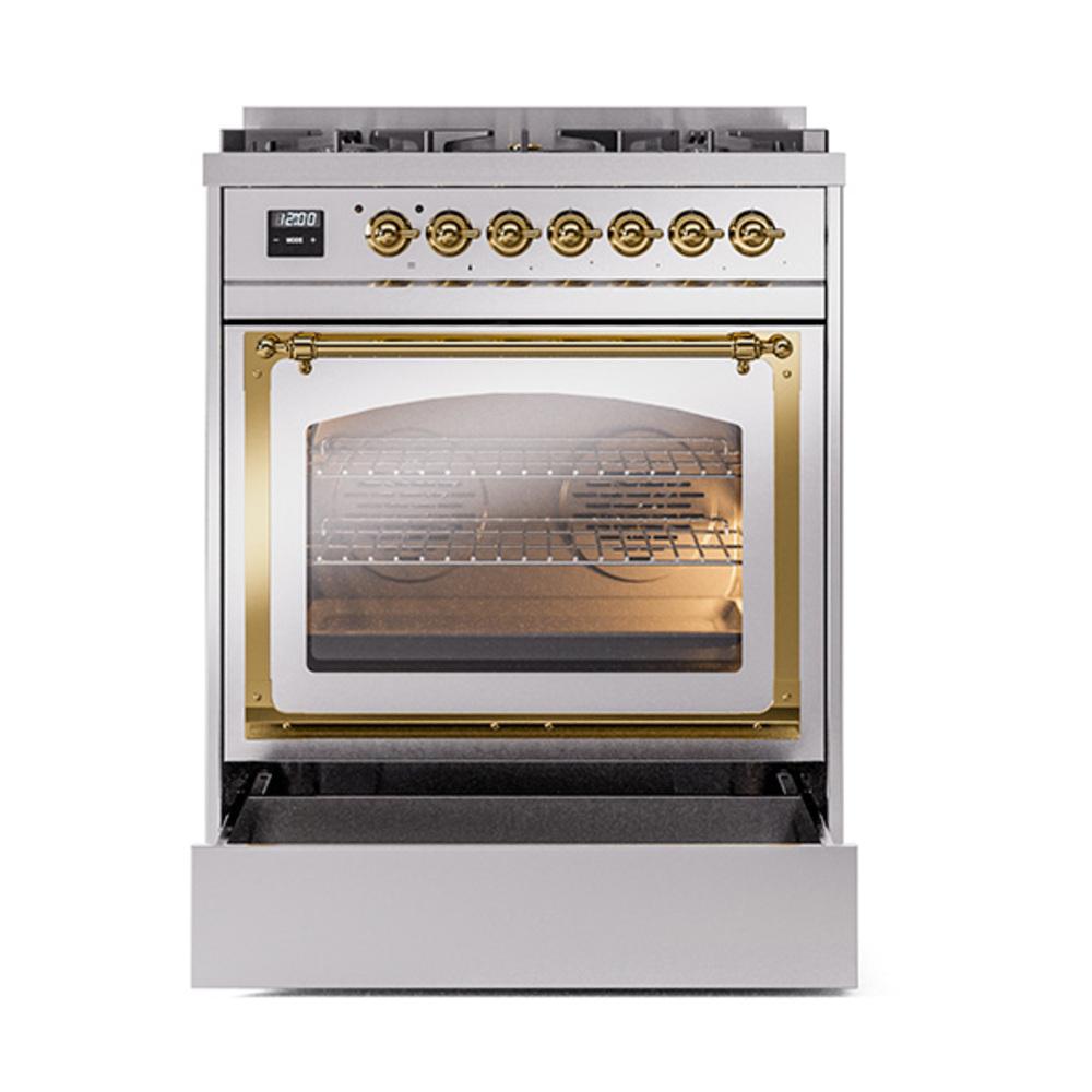 Ilve UN30NMPSSGLP Ilve Un30Nmpssglp Nostalgie Ii Noblesse 30" Dual Fuel Range (Liquid Propane, Triple Glass Door, Stainless Steel, Brass)
