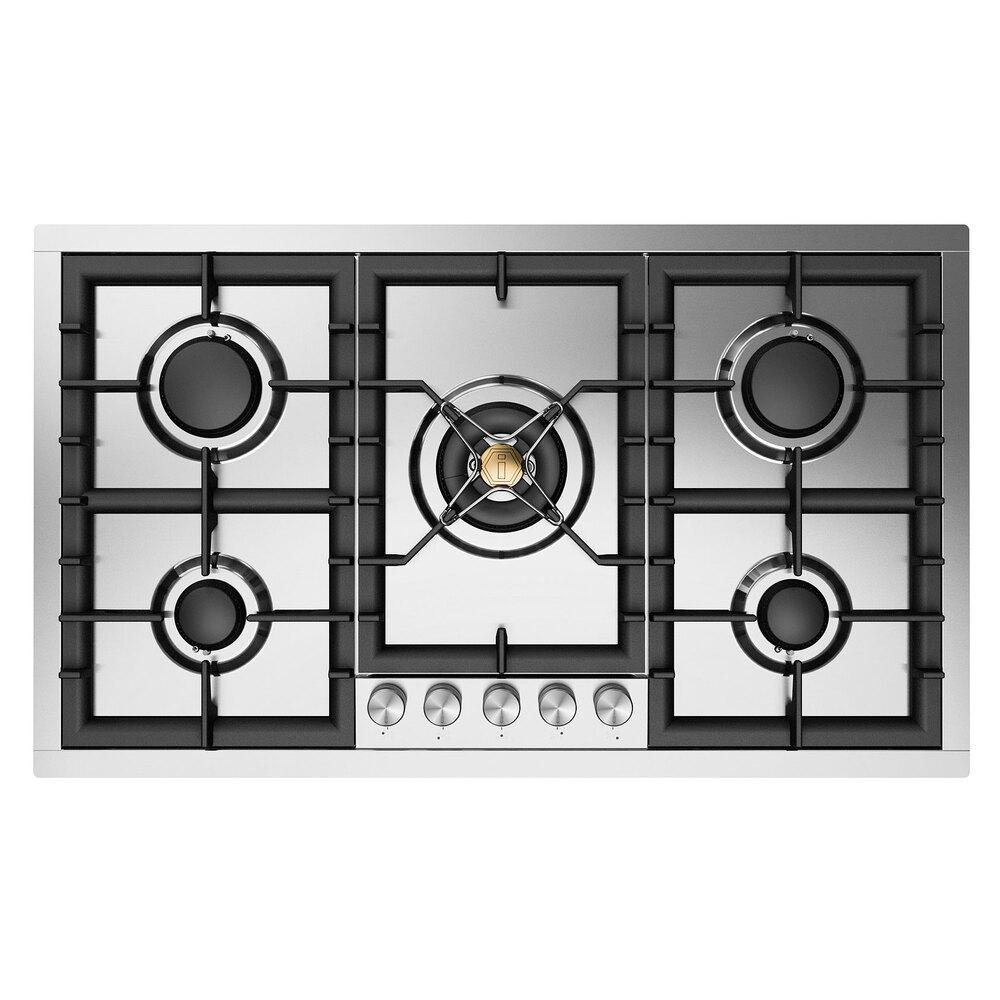 Ilve UHCPT95SSLP Ilve Uhcpt95Sslp Professional Plus Ii 36 Inch Built-In Gas Cooktop With Total Black Brass Burners, In Stainless Steel (5 Sealed Burners, Liquid Propane)