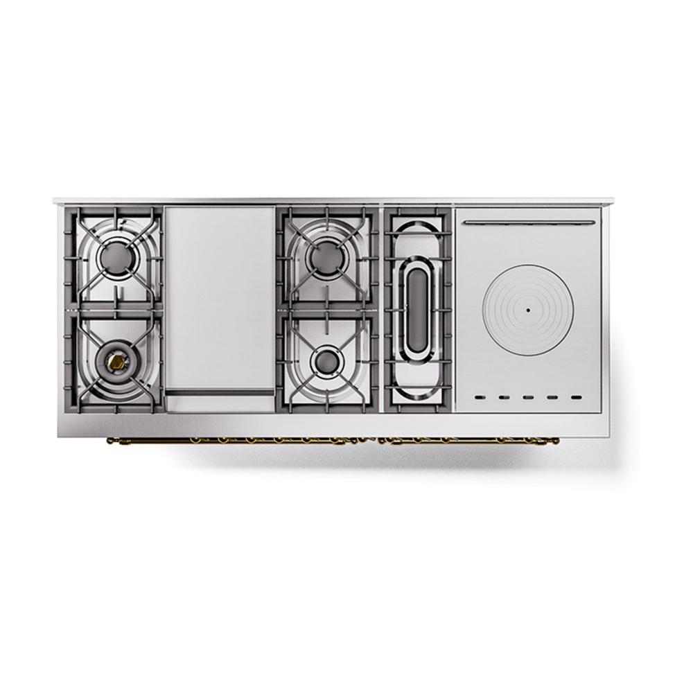 Ilve UN60FSNMPBKG Ilve Un60Fsnmpbkg Nostalgie Ii Noblesse 60" Dual Fuel Range (7 Sealed Burners + Griddle + French Top, Natural Gas, Triple Glass Door, Glossy Black, Brass)