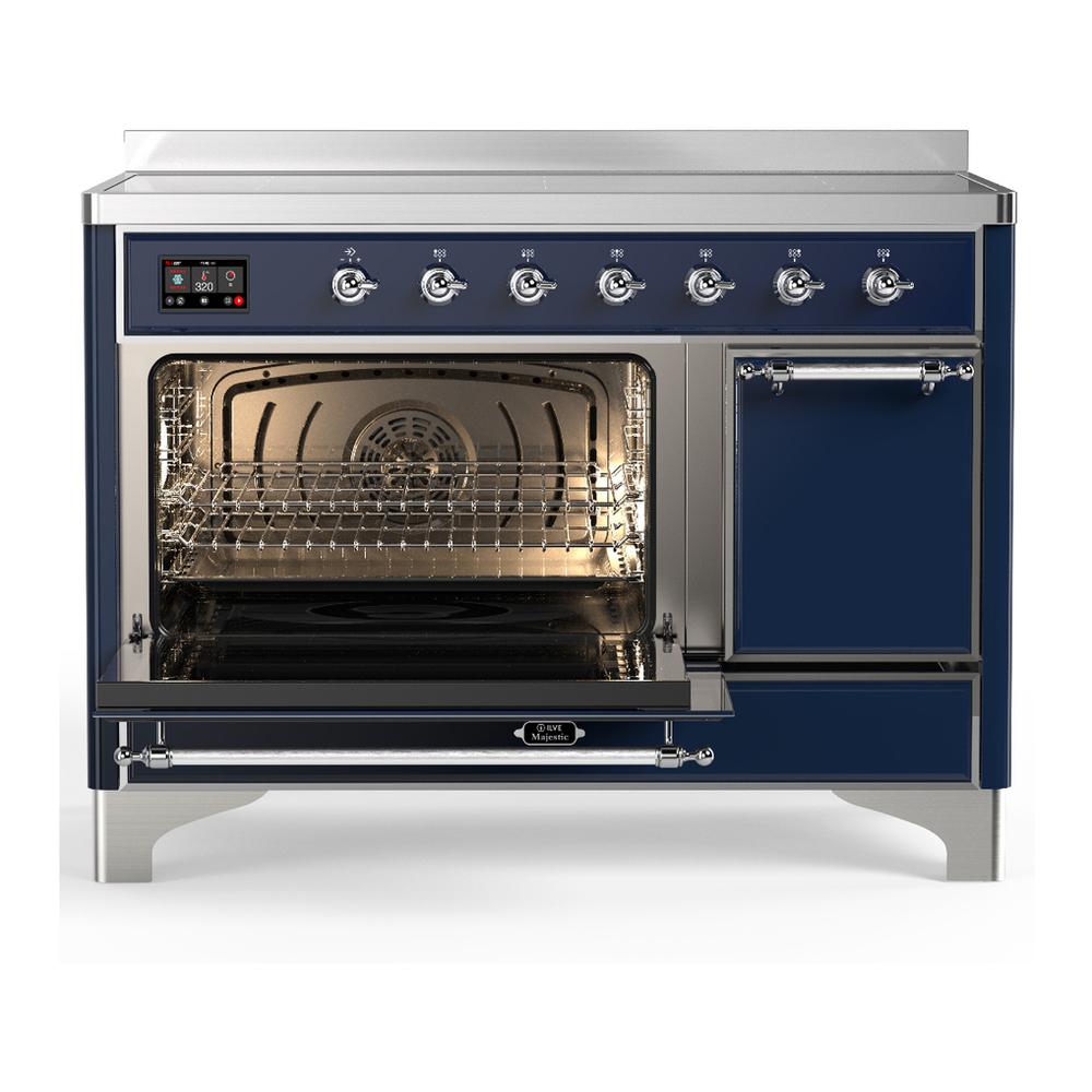 Ilve UMIB48QNR3MBC Ilve Umib48Qnr3Mbc Majestic Iii 48 Inch Induction Range With 6 Elements, 5.02 Cu. Ft. Total Oven Capacity (Solid Door, Midnight Blue, Chrome)