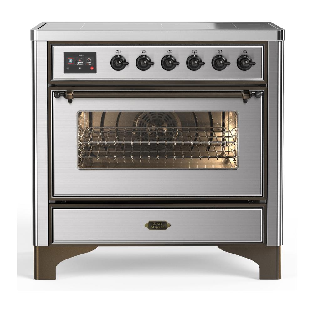 Ilve UMIB36NR3SSB Ilve Umib36Nr3Ssb Majestic Iii 36 Inch Induction Range With 6 Elements, 3.5 Cu. Ft. Total Oven Capacity (Triple Glass Door, Stainless Steel, Burnished)