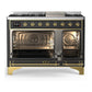 Ilve UM48FNR3MGGLP Ilve Um48Fnr3Mgglp Majestic Iii 48 Inch Dual Fuel Range With 8 Burners And Griddle, Dual Function Burner Up To 25,000 Btu (Liquid Propane, Triple Glass Door, Graphite Matte, Brass)