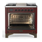 Ilve UM36FQNR3BUB Ilve Um36Fqnr3Bub Majestic Iii 36 Inch Dual Fuel Range With 6 Black Brass Burners And Griddle, Dual Function Burner Up To 25,000 Btu (Solid Door, Burgundy, Burnished, Natural Gas)