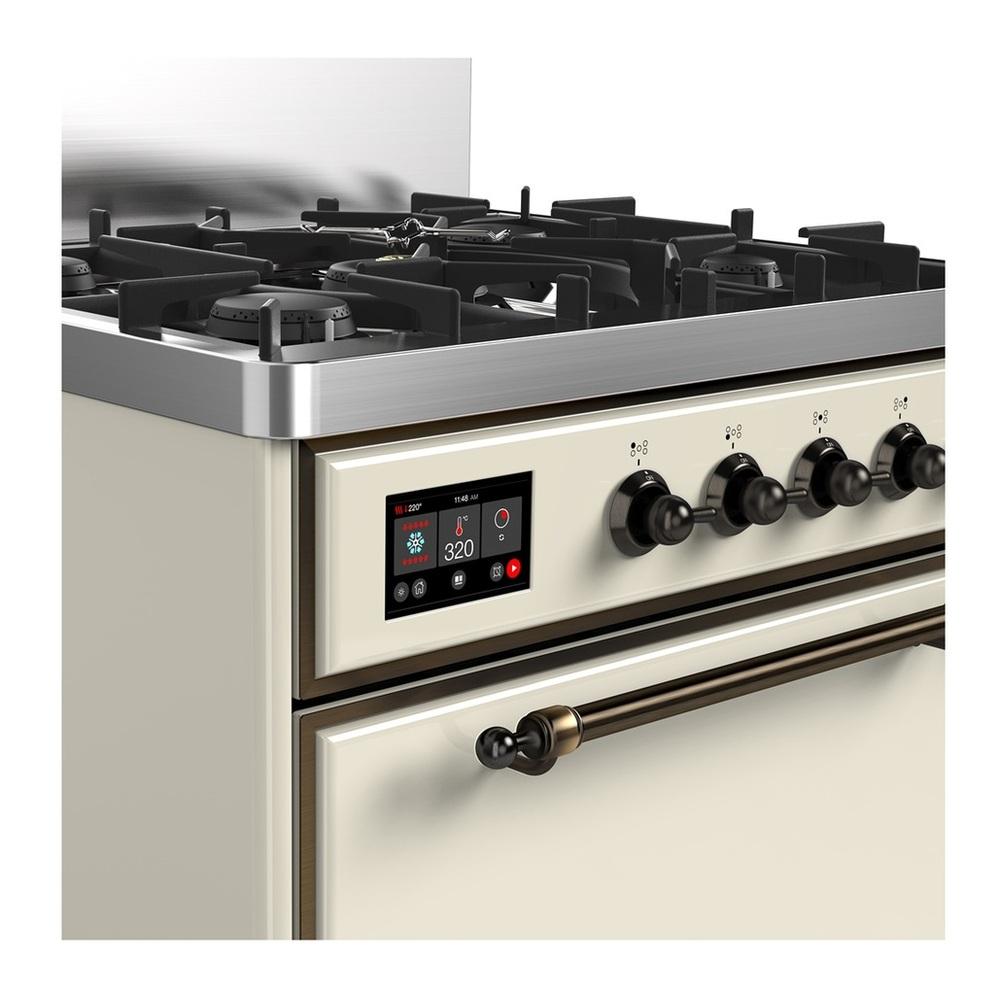 Ilve UM30QNR3AWBLP Ilve Um30Qnr3Awblp Majestic Iii 30 Inch Dual Fuel Range With 5 Black Brass Burners, Dual Function Burner Up To 25,000 Btu (Liquid Propane, Solid Door, Antique White, Burnished)
