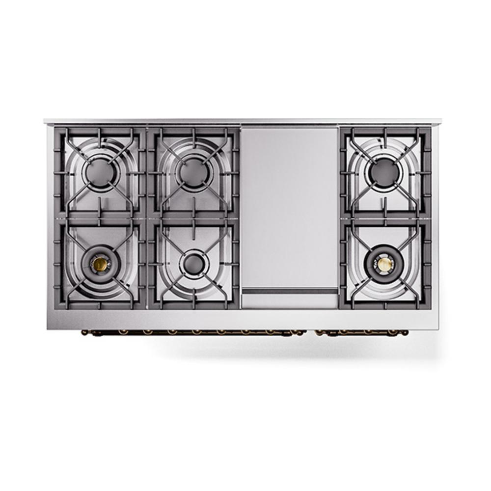 Ilve UN48FNMPWHBLP Ilve Un48Fnmpwhblp Nostalgie Ii Noblesse 48" Dual Fuel Range (8 Sealed Burners + Griddle, Liquid Propane, Triple Glass Door, White, Burnished)