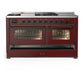 Ilve UM60FSNR3BUB Ilve Um60Fsnr3Bub Majestic Iii 60 Inch Dual Fuel Range With 7 Burners, Griddle And French Top, Dual Function Burner With Up To 25,000 Btu (Natural Gas, Triple Glass Door, Burgundy, Burnished)