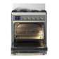 Ilve UM30QNR3BGGLP Ilve Um30Qnr3Bgglp Majestic Iii 30 Inch Dual Fuel Range With 5 Black Brass Burners, Dual Function Burner Up To 25,000 Btu (Liquid Propane, Solid Door, Blue Grey, Brass)