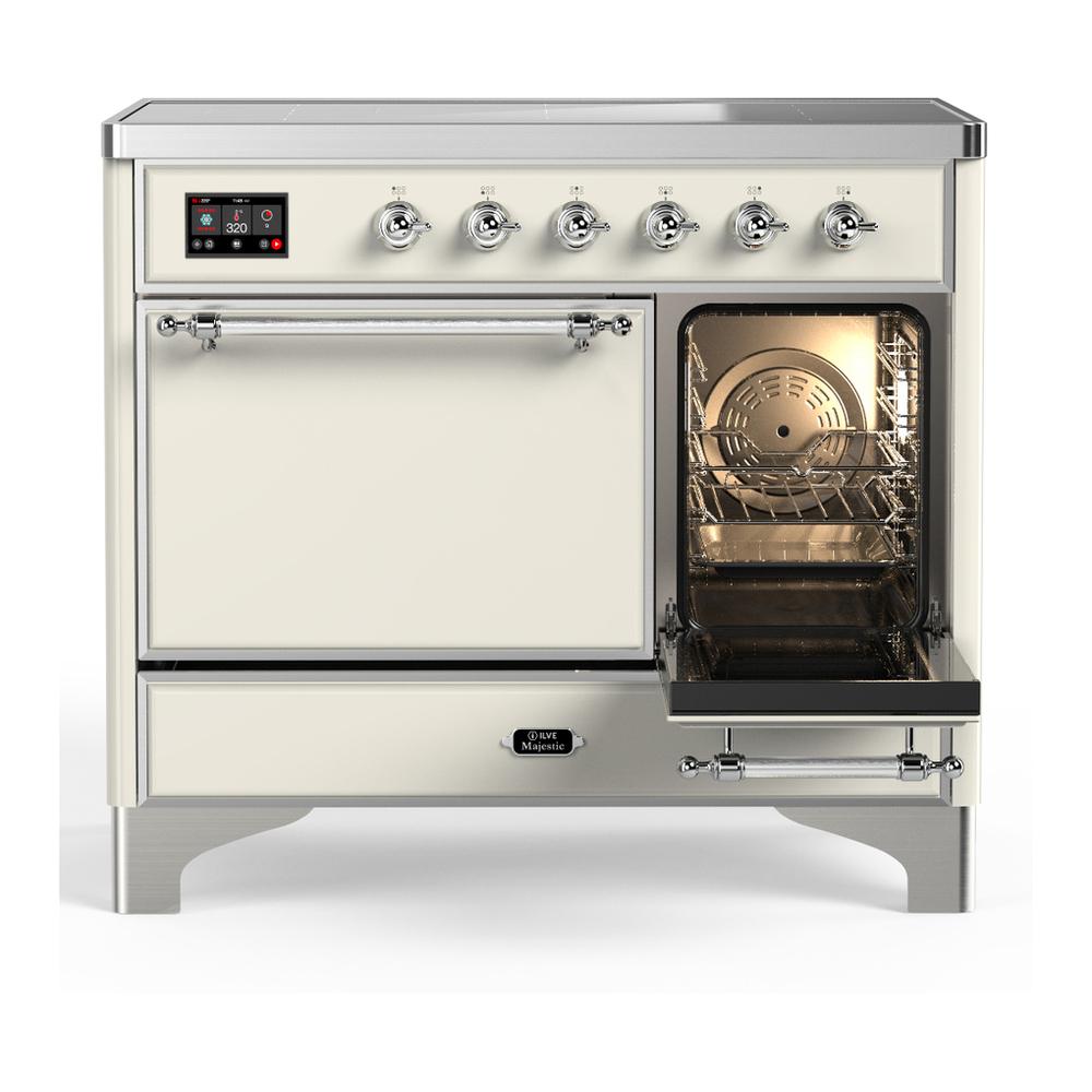Ilve UMDIB40QNR3AWC Ilve Umdib40Qnr3Awc Majestic Iii 40 Inch Induction Range With 6 Elements, 3.82 Cu. Ft. Total Oven Capacity (Solid Door, Antique White, Chrome)