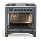 Ilve UM36FNR3BGB Ilve Um36Fnr3Bgb Majestic Iii 36 Inch Dual Fuel Range With 6 Black Brass Burners And Griddle, Dual Function Burner Up To 25,000 Btu (Triple Glass Door, Blue Grey, Burnished, Natural Gas)