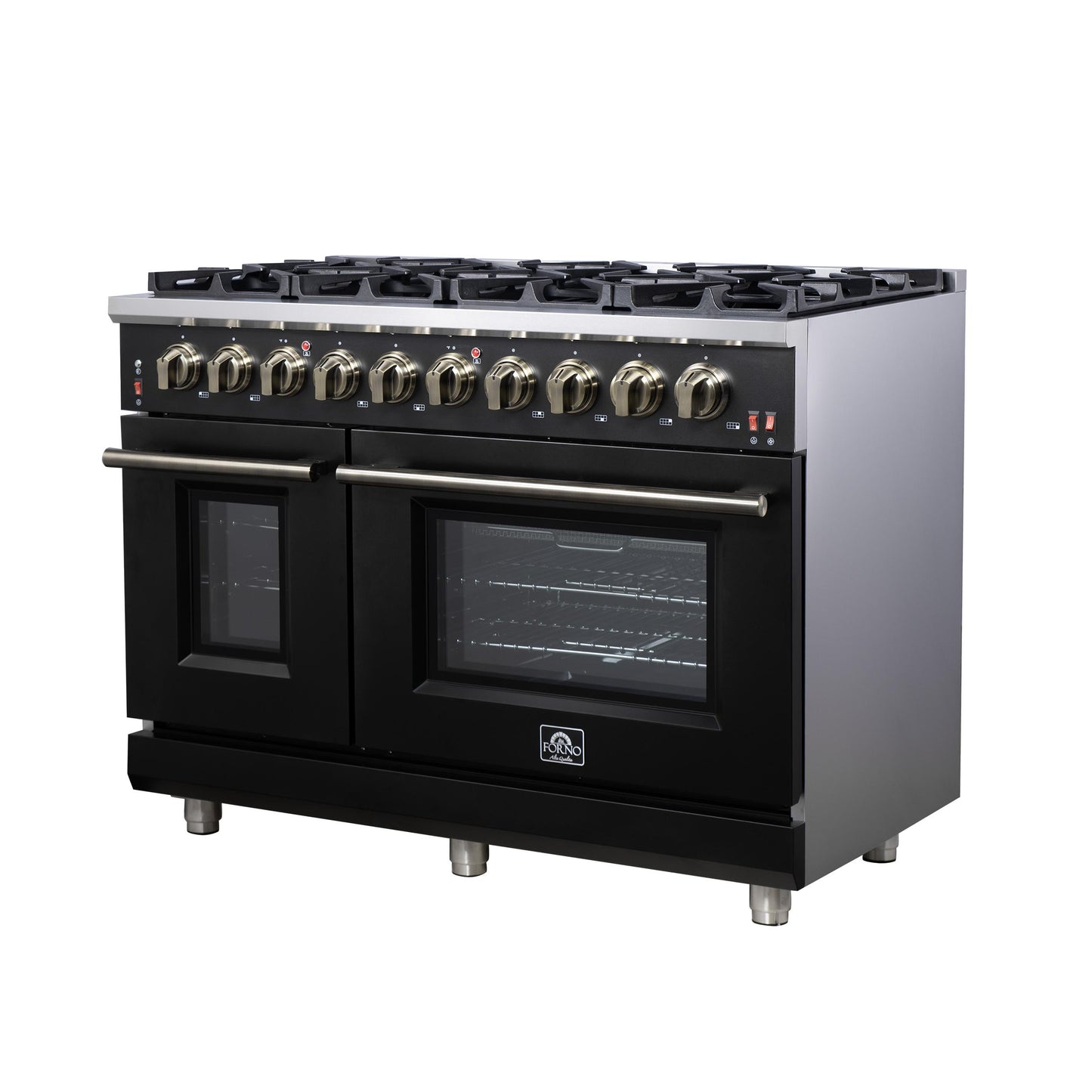 Forno FFSGS623948BLK Forno Massimo 48-Inch Black Freestanding Gas Range, 8 Burners, True Convection Oven