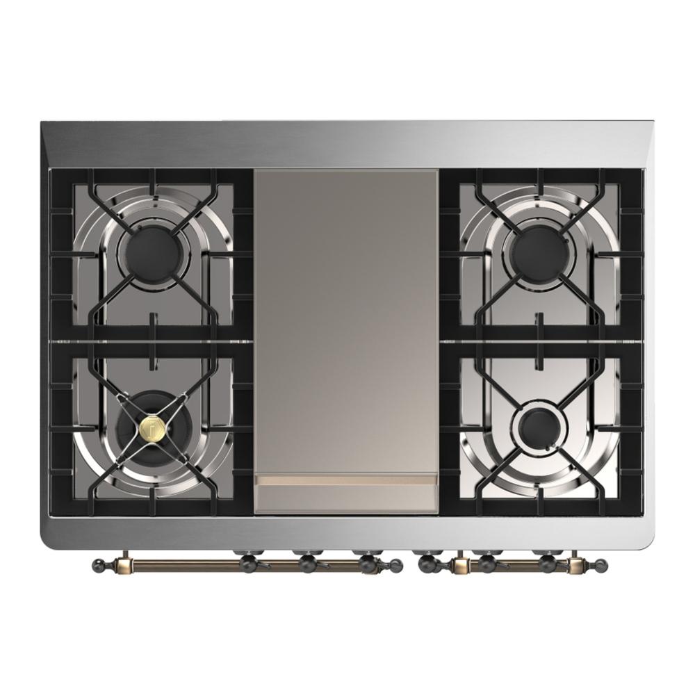 Ilve UMD40FNR3BUBLP Ilve Umd40Fnr3Bublp Majestic Iii 40 Inch Dual Fuel Range With 6 Burners And Griddle, Dual Function Burner Up To 25,000 Btu (Liquid Propane, Triple Glass Door, Burgundy, Burnished)