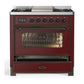 Ilve UM36FNR3BUB Ilve Um36Fnr3Bub Majestic Iii 36 Inch Dual Fuel Range With 6 Black Brass Burners And Griddle, Dual Function Burner Up To 25,000 Btu (Triple Glass Door, Burgundy, Burnished, Natural Gas)