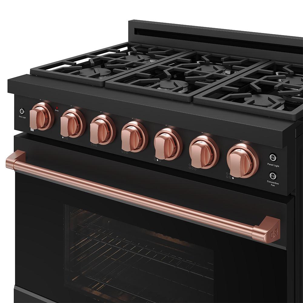 Thor Kitchen RSG36PBLPRSG 36 Inch Professional Liquid Propane Range With Precision Knob In Black And Rose Gold Gordon Ramsay Series