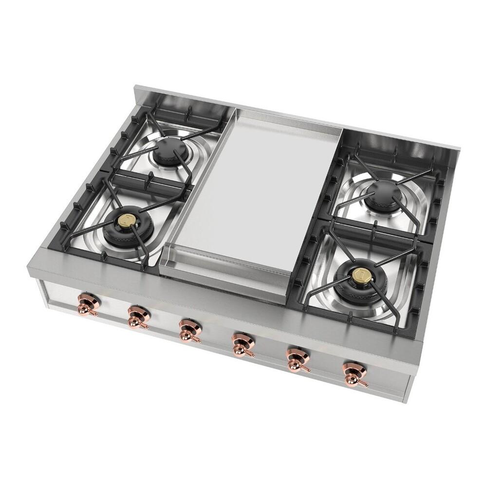 Ilve UHCP36FNSSPLP Ilve Uhcp36Fnssplp Nostalgie Ii 36 Inch Built-In Gas Rangetop With 6 Burners And Griddle, In Stainless Steel (Liquid Propane, Copper)
