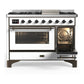 Ilve UM48FNR3WHB Ilve Um48Fnr3Whb Majestic Iii 48 Inch Dual Fuel Range With 8 Burners And Griddle, Dual Function Burner Up To 25,000 Btu (Natural Gas, Triple Glass Door, White, Burnished)