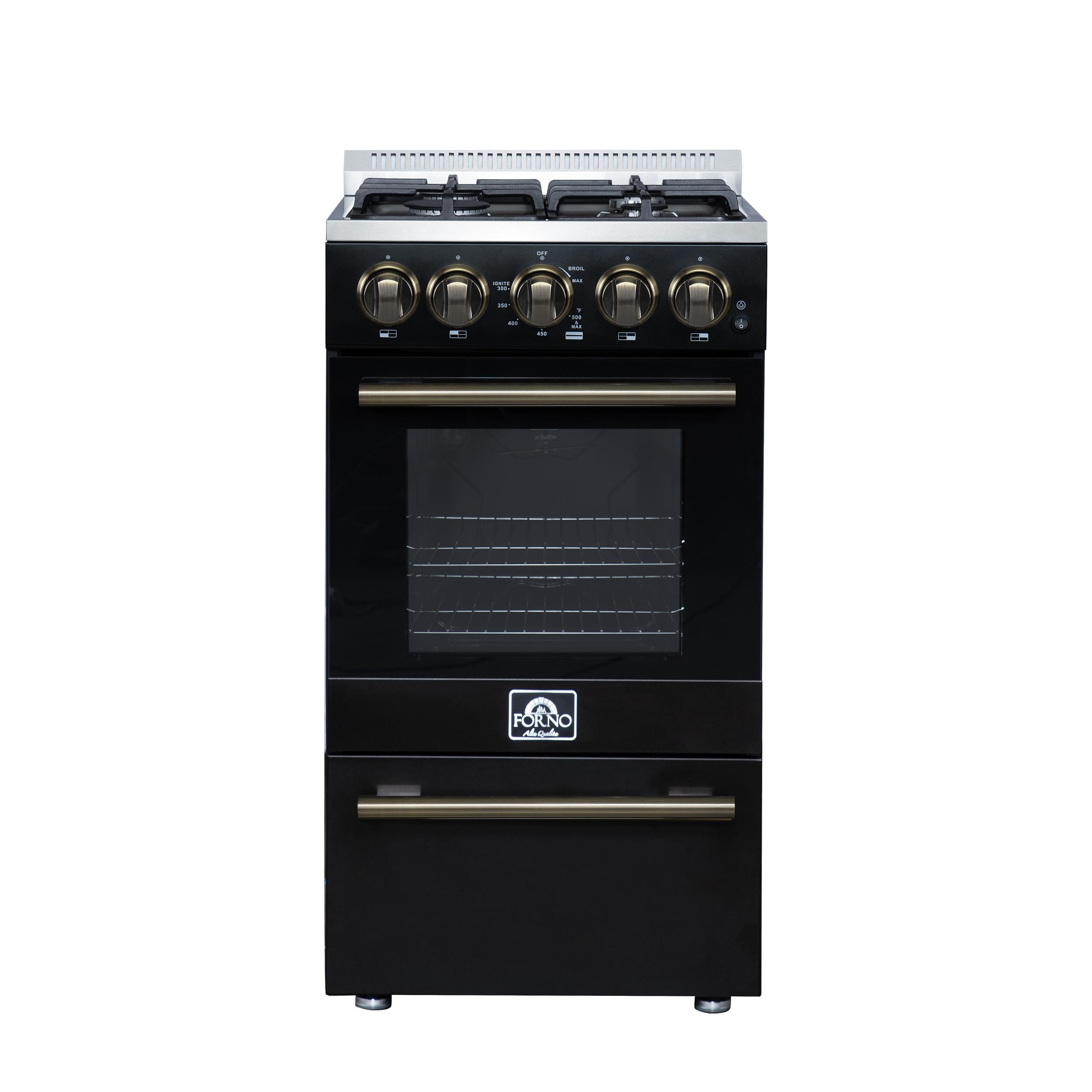Forno FFSGS626520BLK Forno Lamazze 20 Inch Freestanding Gas Range In Black, Compact Design