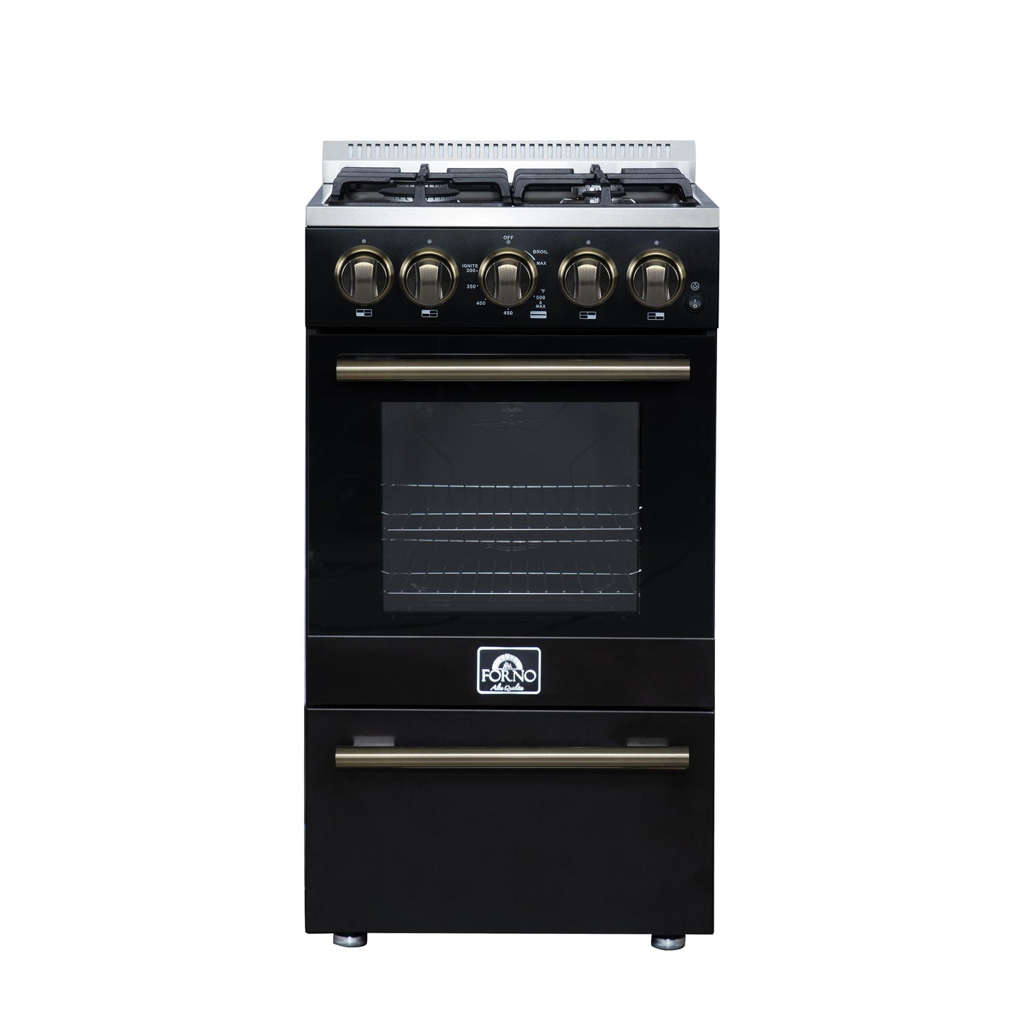 Forno FFSGS626520BLK Forno Lamazze 20 Inch Freestanding Gas Range In Black, Compact Design