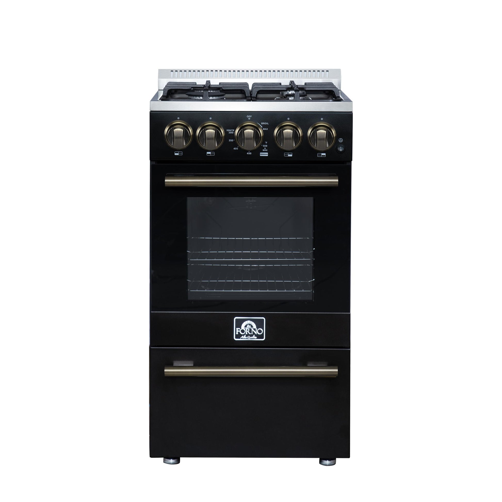 Forno FFSGS626520BLK Forno Lamazze 20 Inch Freestanding Gas Range In Black, Compact Design