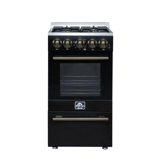 Forno FFSGS626520BLK Forno Lamazze 20 Inch Freestanding Gas Range In Black, Compact Design